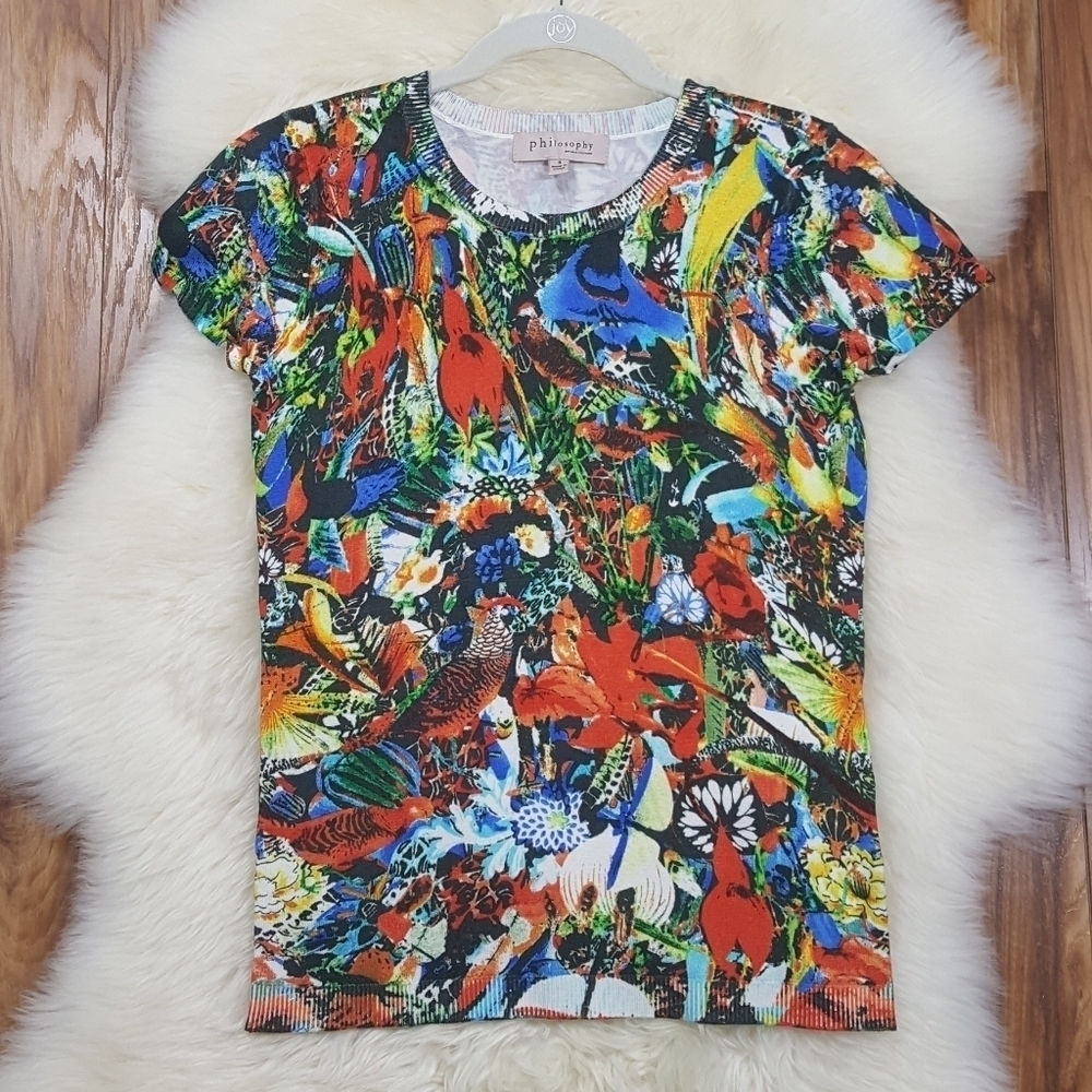 NWOT Philosophy Tropical Print Short Sleeve Top